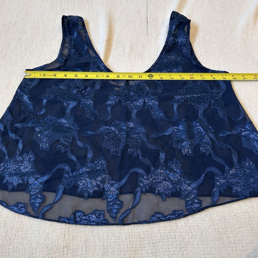 Vtg Victoria's Secret Gold Label Top Sz M Sheer Blue Floral Lace Sleeveless - Picture 4 of 9